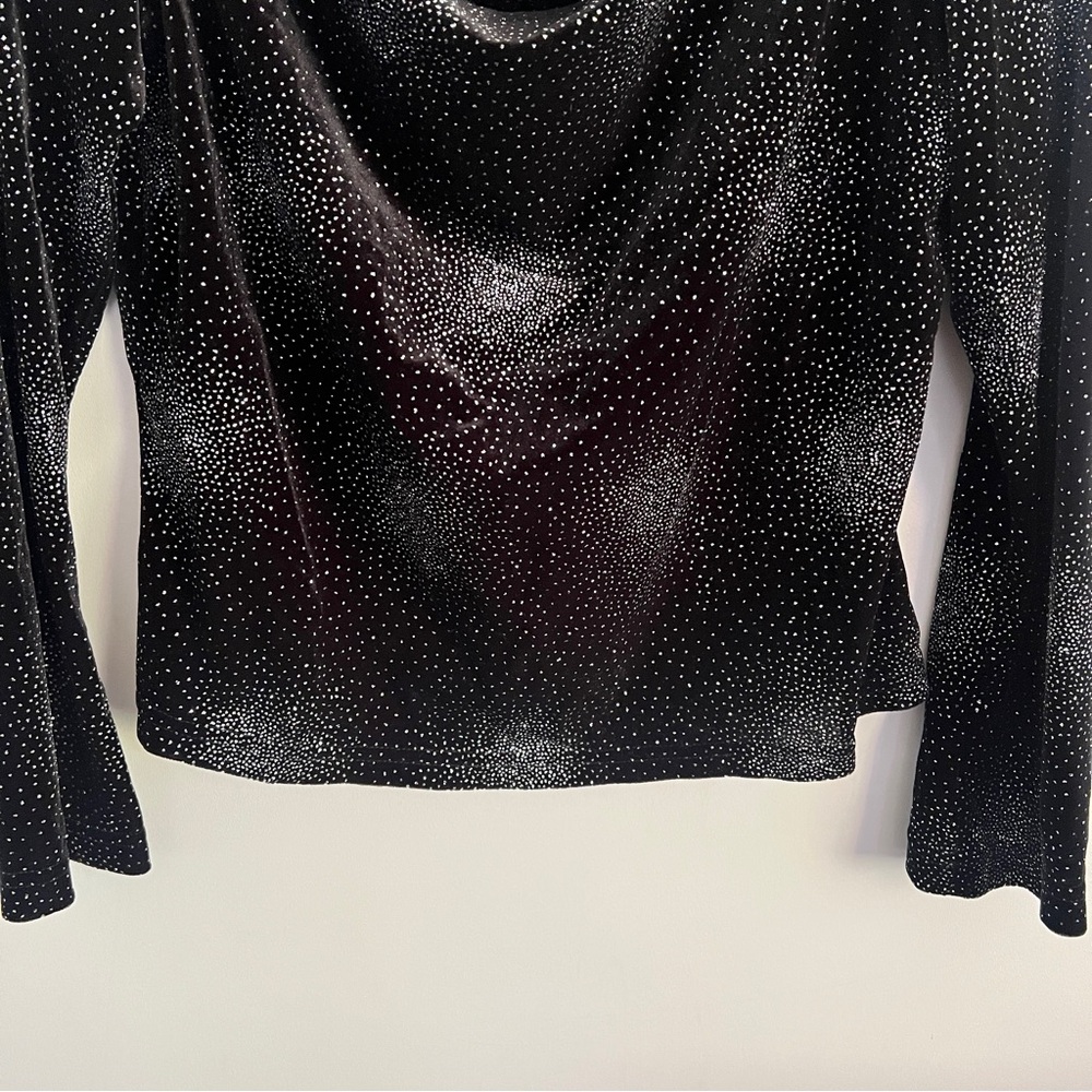Y2K Whimsigoth Shimmer Sparkle Cowl Neck Velour Long Sleeve Top Size Petite L - Picture 4 of 8